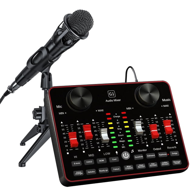 Paquete de micrófonos para podcasts, mezclador de audio Tenlamp G1 con micrófono de 3.5 mm