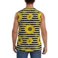 thumbnail image 4 of Lsque Sunflowers On Black And White Stripes Print Men's Cotton Blend Sleeveless Muscle Shirts (S-3XL)- Moisture Wicking, Odor Protection, UPF 30+,, 4 of 8