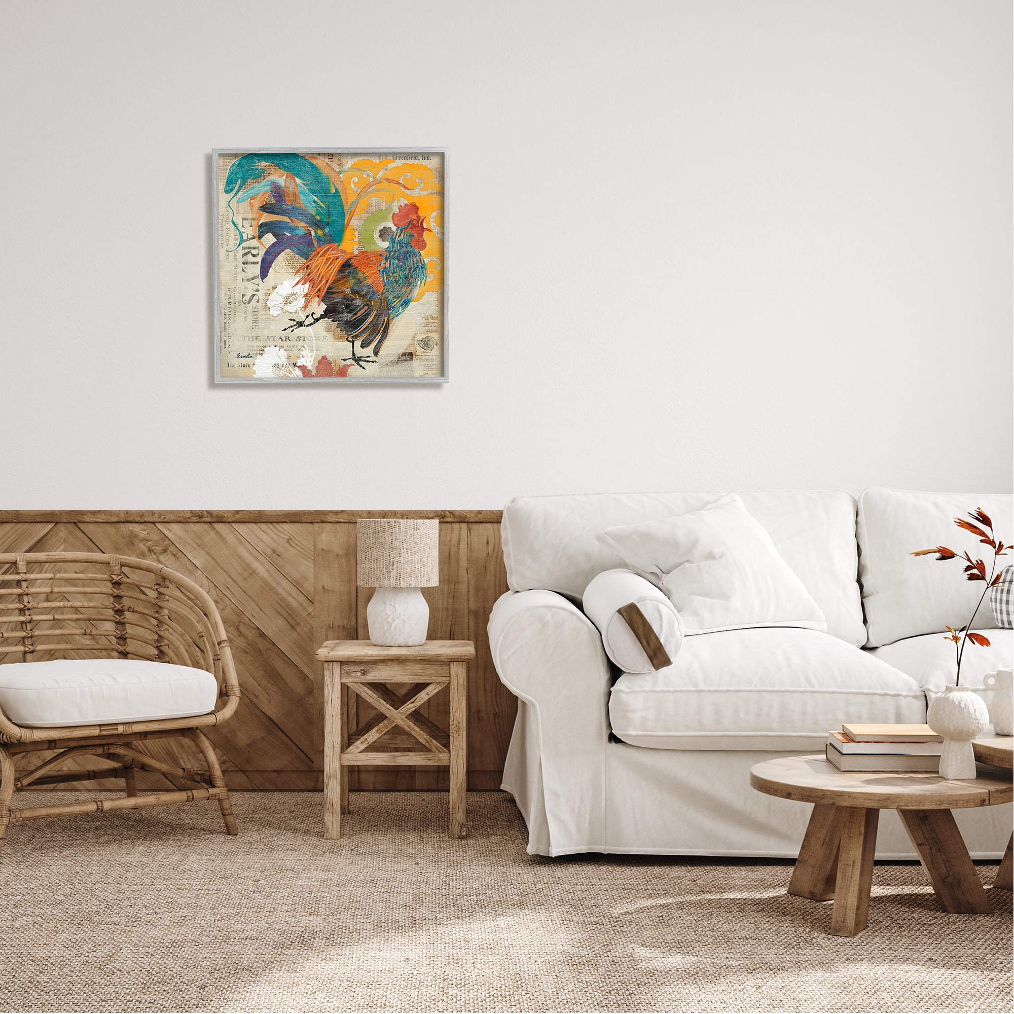 Stupell Country Rooster Vintage Collage Animals & Insects Painting Gray Framed Art Print Wall Art