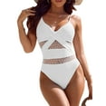 thumbnail image 1 of Traje De BañO Para Mujer Sin Mangas Con Cuello En V Y Hombros Descubiertos Con Lunares XBTCLXEBCO Blanco；L, 1 of 4