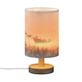thumbnail image 2 of WOBOGO Santa Claus Giving Presents Bedroom Table Lamp USB Power Connector Wooden Base Round Linen Shade For Living Room Desk, 2 of 7