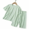 thumbnail image 5 of YunPes Girls Soft Plain Pajama Set Lightweight Loose Fit Short Sleeve Shirts and Shorts Breathable Comfy 2 Piece Outfit, 5 of 5
