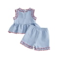 thumbnail image 4 of yocbz July 4th Kids Casual Outfit Set Girls 4th of July Outfit Set, USA Flag Stars Stripes Patriotic Top & Shorts Set, Soft Cotton Toddler Kids Summer Outfit Set for Parade, BBQ Blue,2-3 Years, 4 of 4