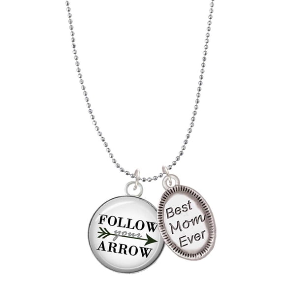 Delight Jewelry Silvertone Domed Follow Your Arrow Best Mom Ever Charm Necklace