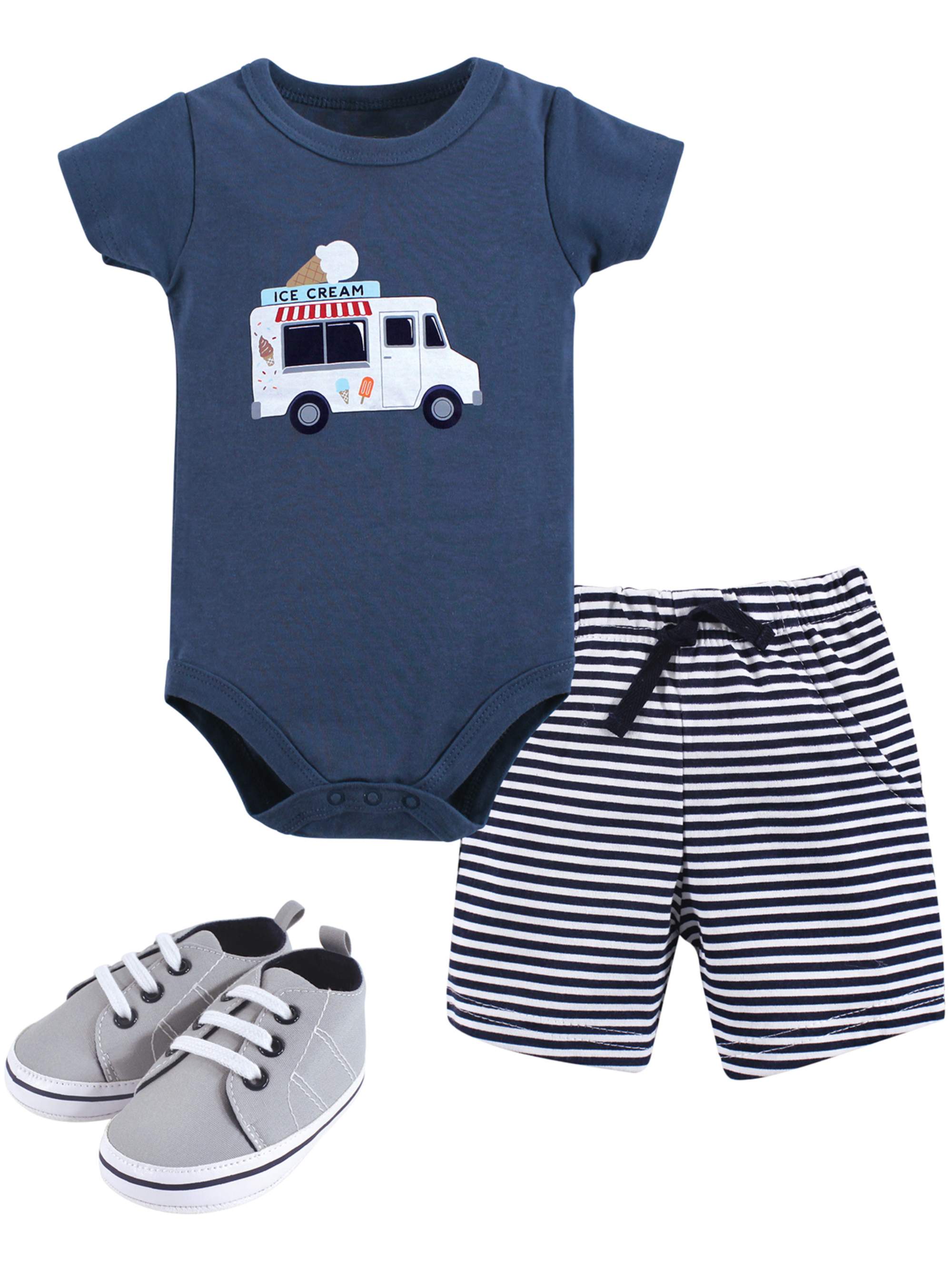Hudson Baby Hudson Baby Boy Cotton Bodysuit, Shorts and Shoe Outfit