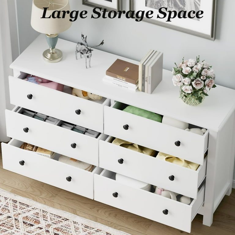 White Dresser for Bedroom, Modern Farmhouse Style 7 Drawer Double Dresser with Vintage Gold Antique Pulls, Dresser and Chest of Drawers, Hallway 7 ... White Dresser for Bedroom, Modern Farmhouse Style 7 Drawer Double Dresser with Vintage Gold Antique Pulls, Dresser and Chest of Drawers, Hallway 7 ...