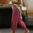 thumbnail image 5 of QUNYINEY Casual Pants for Women Wide Leg Cotton Linen Casual Summer Pants with Pockets Relaxed Fit Wine S, 5 of 9