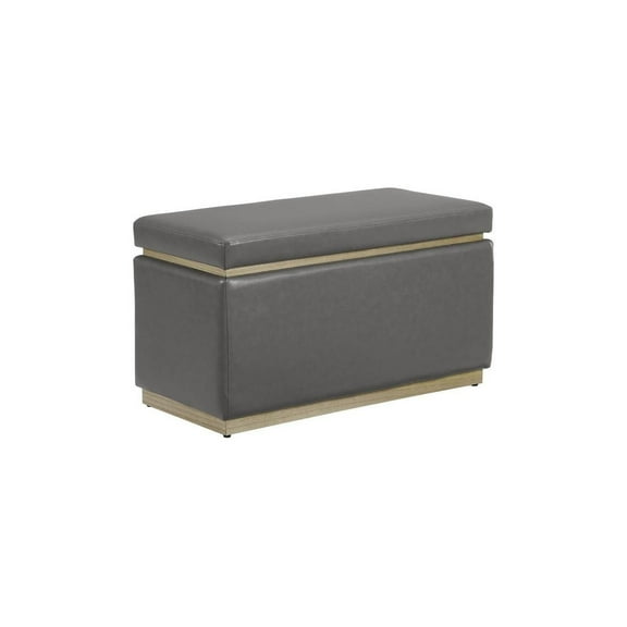 Storage Ottoman with Lid - Faux Leather Footrest, Grey Rectangle Bench, Living Room Decor, 28" Wide