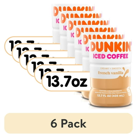 (6 pack) Dunkin' French Vanilla, Iced Bottled Coffee Drink, 13.7 fl oz