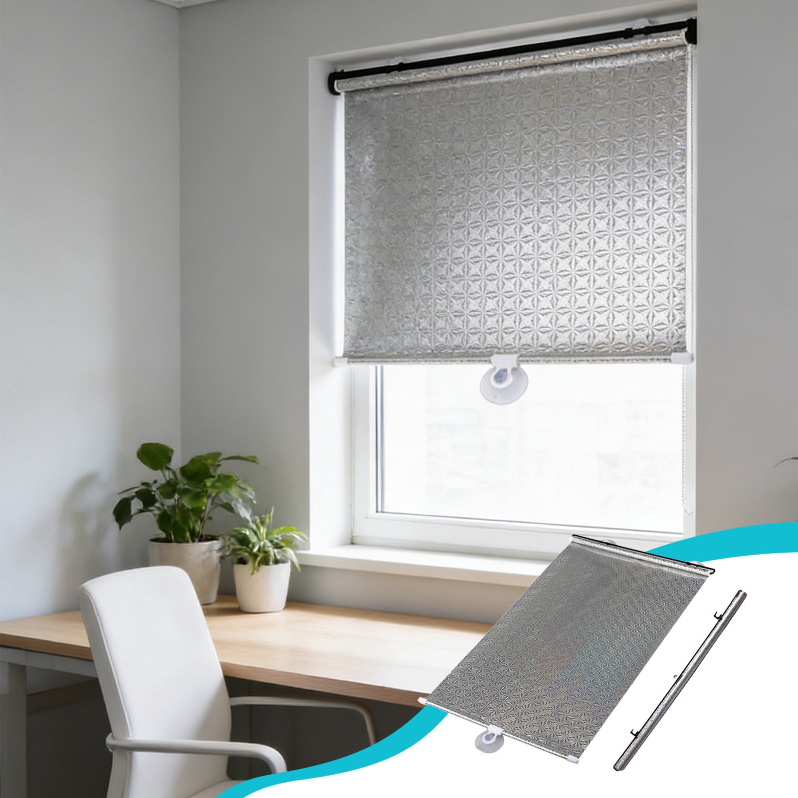 Tusihei Portable Blackout Window Cover, No Drilling Retractable Roller Window Shades, Indoor Windows Blackout Blind Shade for Home Bedroom Trave
