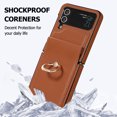 thumbnail image 3 of For Samsung Galxy Z Flip4 5G Phone Case，Shockproof Luxury Stylish Leather Finger Ring Folding Anti-drop Case Cover, 3 of 5