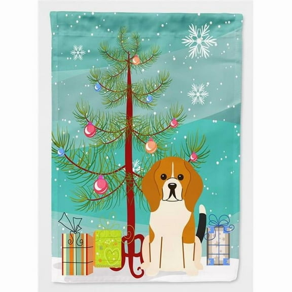 Caroline's Treasures BB4165CHF Merry Christmas Tree Beagle Tricolor Flag Canvas House Size , Large, multicolor