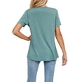thumbnail image 4 of Hanerdun Women Crew Neck Blouse Top Female Short Sleeve Cross Hem Tee Green S, 4 of 6