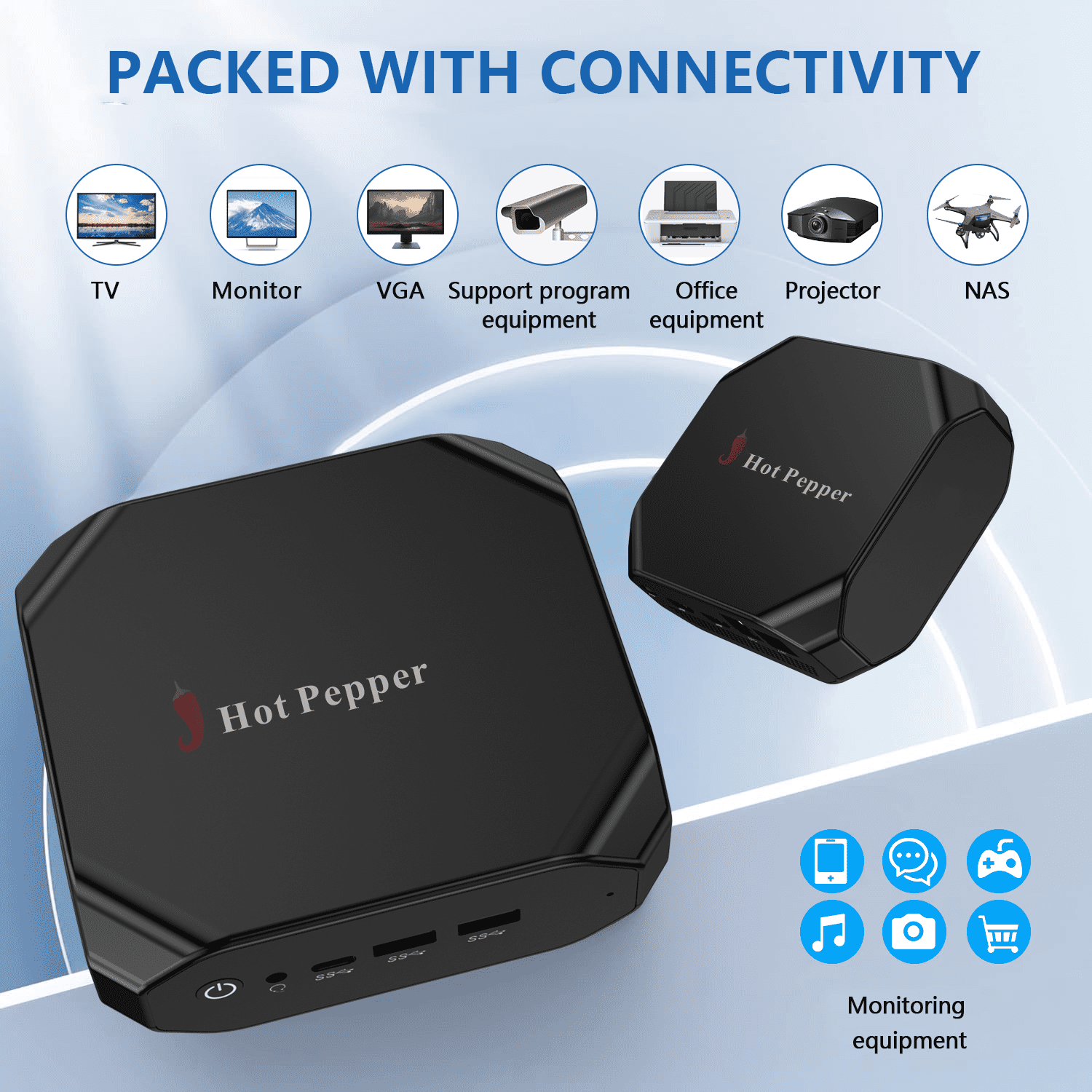 Hot Pepper RM10 Mini PC N100 8GB DDR4 RAM + 256GB SSD ROM 5G + 2.4G Wifi Wireless 5.1 4K 60Hz M.2 2280 Pcle3.0X4 Slot Mini Computer