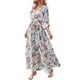 thumbnail image 2 of VISgogo Vestido largo de playa con temperamento para mujer, falda dividida con cinturón y cuello en V de manga tres cuartos con estampado floral de estilo informal de verano para mujer VISgogo moda, 2 of 6