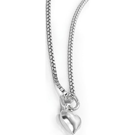 Sterling Silver 14 inch Puffed Heart Necklace w/Pink Gift Pouch