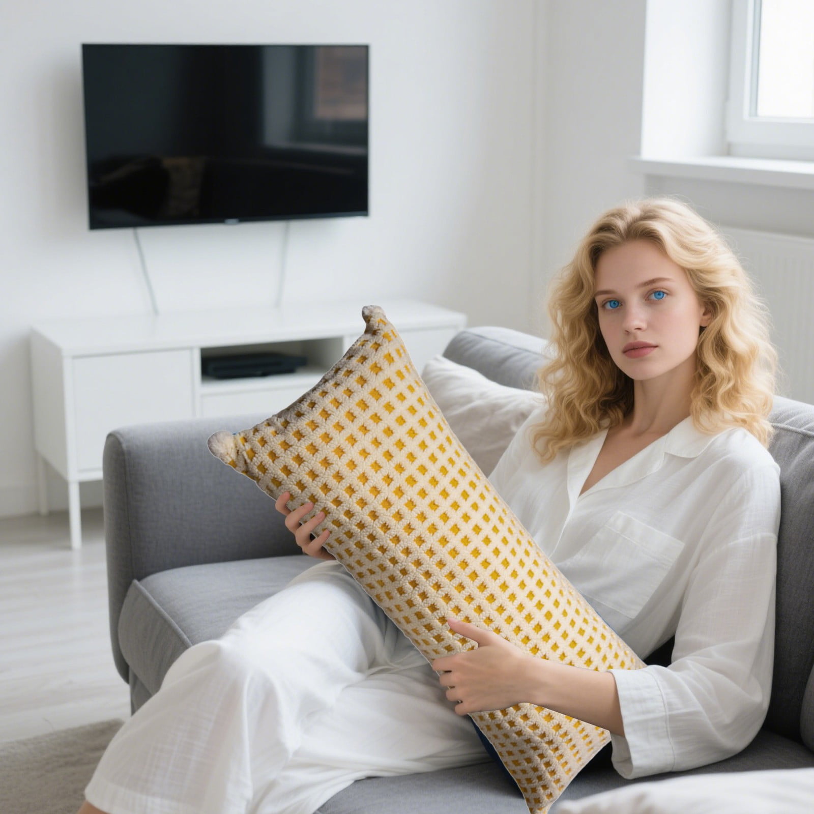 Coollooc Bed Pillow Long Round Body Pillow for Adults with Removable Velvet Cover Decorative Pillow Long Sofa/Couch Pillow Support Pillow for Neck Leg Bed Pillow(Yellow)