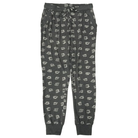 

Womens Soft Gray Coffee & Tea Print Joggers Sleep Pants Pajama Bottoms 2X