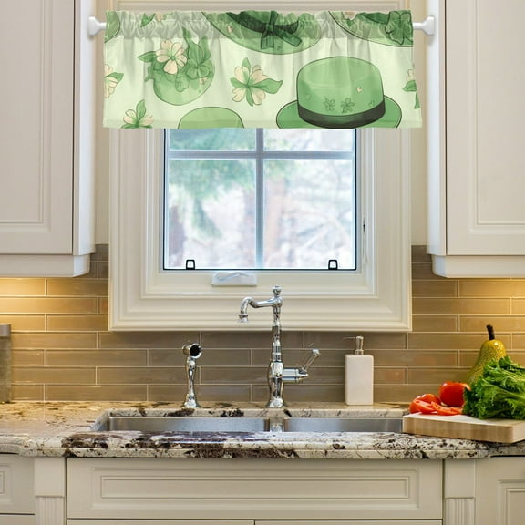 Green Hats Flowers Curtain Valances Farmhouse Design Window Treatment Decor Blackout Rod Pocket for Windows Living Room Kitchen 54" x 18"