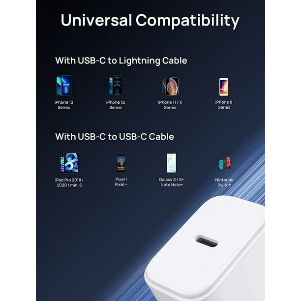 Chargeur iPhone Rapide 20W compatible iPhone 14/13/12/11/X iPad +