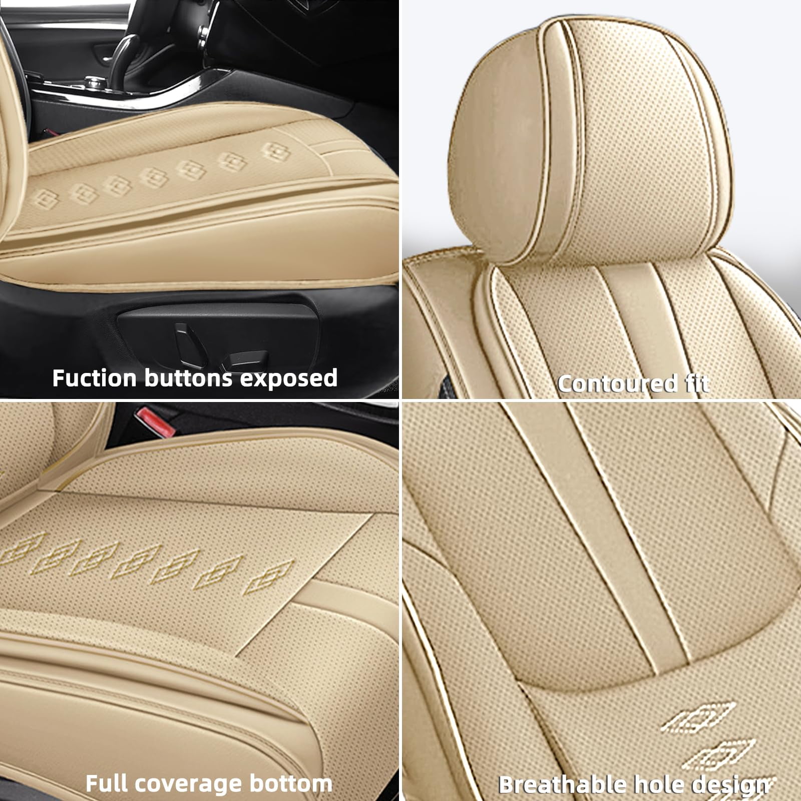 Leather Seat Covers for Hyundai Most 98% Cars SUVs,Premium Car Seat Covers Full Set,Waterproof Car Seat Protectors with Airbag,Comfort Interior Cover Seats for Cars(Beige)