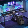 thumbnail image 4 of 94 Inch Gaming Desk with Charging Station, Two Person Desk with 3 Fabric Drawers, Long Computer Desk for Home Office, Writing Study Table Workstation, Black, 4 of 7