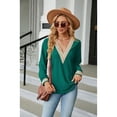 thumbnail image 4 of Anbech Deep V Neck Women Blouse Guipure Lace Shirt Solid Color Splice Trendy Long Sleeve Casual Tops, 4 of 8