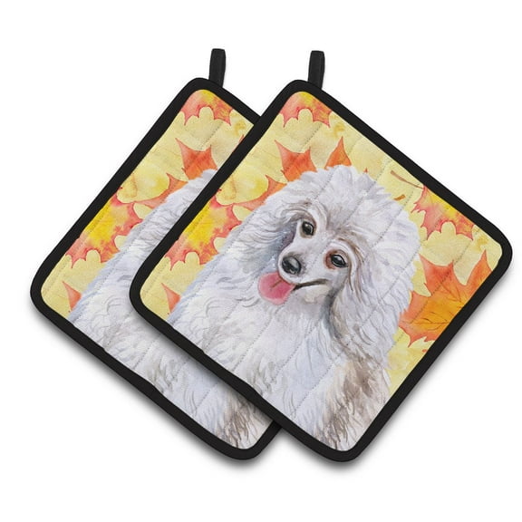 Caroline's Treasures Medium White Poodle Fall Pair of Pot Holders