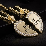 2pcs Crystal Half Love Heart Pendant Best Friends Necklace Friendship Gift - Gold
