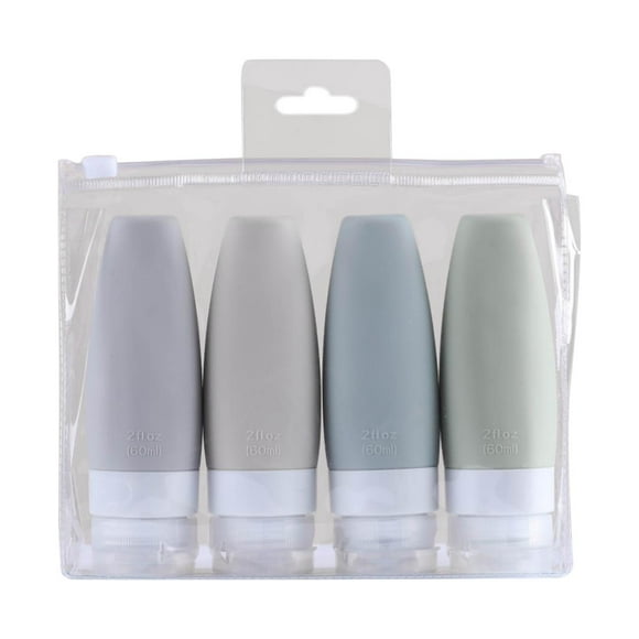 Botellas de Viaje de Silicona, Tamaño de Viaje, Portátil, Reutilizable, Recargable, Comprimible, Contenedor de Artículos de Tocador para Crema, Loción , 4x 60ml Sunnimix Botellas de viaje