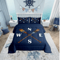 thumbnail image 2 of Erosebridal Retro Paddle Compass Bedding Full Comforter Set, Rustic Lake House Countryside Down Comforter, REversible 3 Pieces, Microfiber, 2 of 7