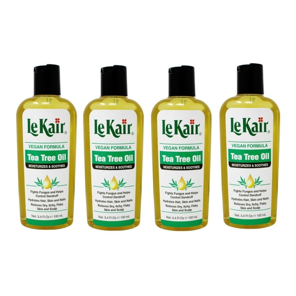 4 Pack of LeKair Tea Tree Oil Hair & Body Oil - Vegan Formula 3.4 Ounce