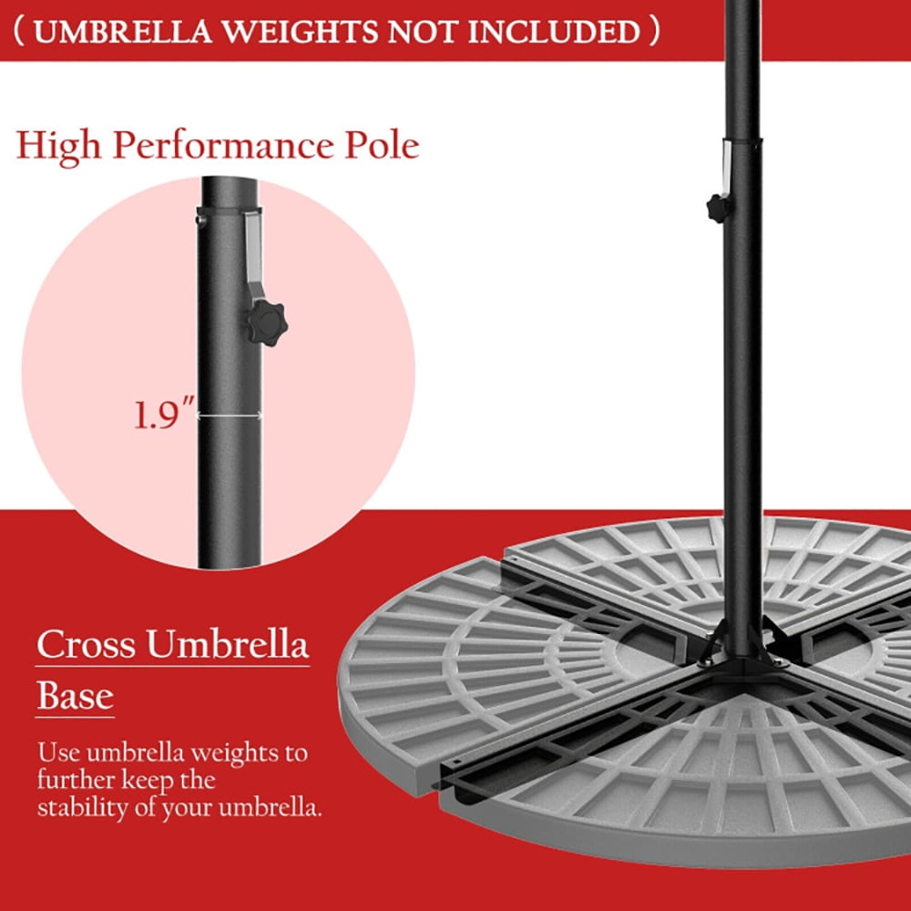 Aimee Lii 10 Feet Patio Hanging Solar LED Umbrella Sun Shade with Cross Base, Table Umbrella Outdoor Patio, Dark Red