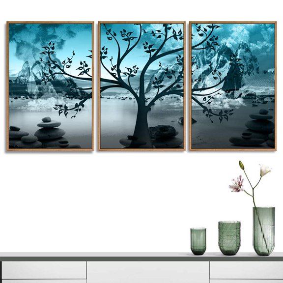 wall26 3 Piece Framed Canvas Wall Art for Living Room, Bedroom Abstract Tree Canvas Prints for Home Decoration Ready to Hang - 16"x24"x3 Panels