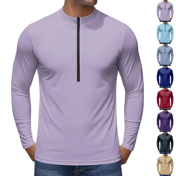 Mens Quarter Zip Cycling Jersey Long Sleeve Athletic Compression Running Shirt Sun Protection Dry Fit Gym Track Tee,3XL