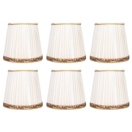 

Beige Gold Trim Fabric Mesh Lamp Shades Set of 6 Clip-On for E14 Chandeliers & Ceiling Lights