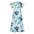 thumbnail image 4 of LIBRCLO Girls Dresses Flutter Sleeve Crew Neck Floral Printing Sundress with Pockets Flared Waist Tiered Summer Midi Length Kid Clothes 6-15, 4 of 5