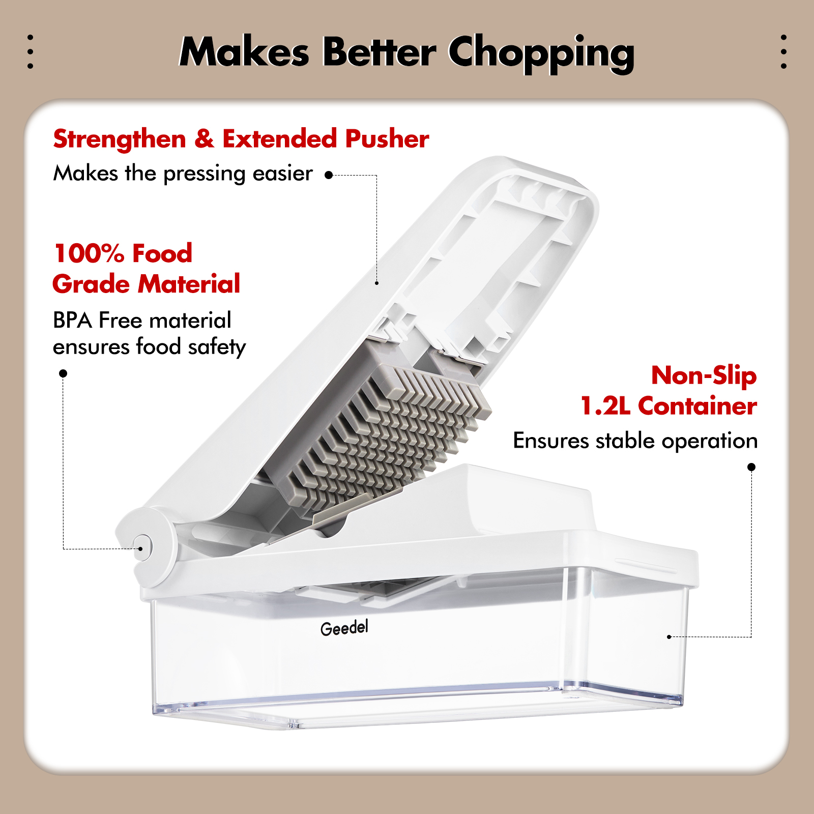 Geedel 4-in-1 Vegetable Chopper with Container, White photo 7