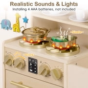 OLAKIDS Kids Kitchen Playset, Wooden Pretend Play Kitchen with Realistic Light Sound 14 Accessories, Toddler Cooking Toy for Boys Girls Aged 3+