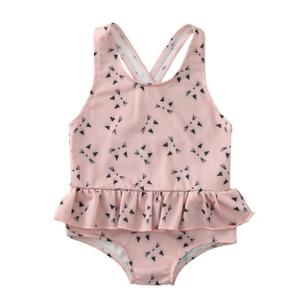 

Baby Bathing Suit One Piece Printed Ruffle Bikini Pink 100 2Y-3Y