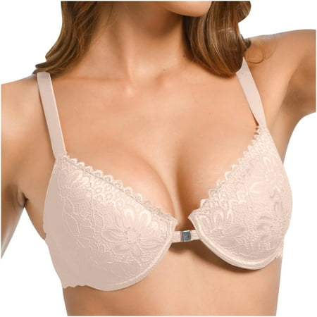 Arnsht Women s Push Up Bra Racerback Front Closure Bras Lace Padded Underwire Plunge Floral Soft Comfort Breathable Daily Bras Beige 80B