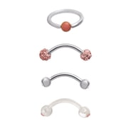 Body Jewelry Women's 16 Gauge Stainless Steel Eyebrow Rings 4 Pack