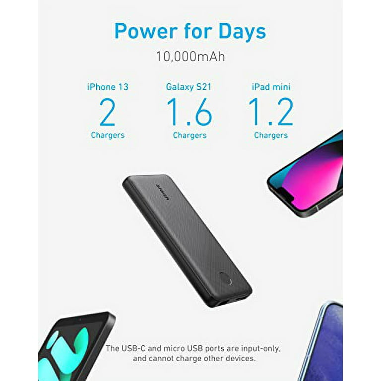 Anker Portable for 10K) 10000mAh and USB-C More. Charging with iPhone, Bank and Power PowerIQ Samsung (PowerCore Only) Slim Battery Galaxy, (Input Pack 313 Technology Charger
