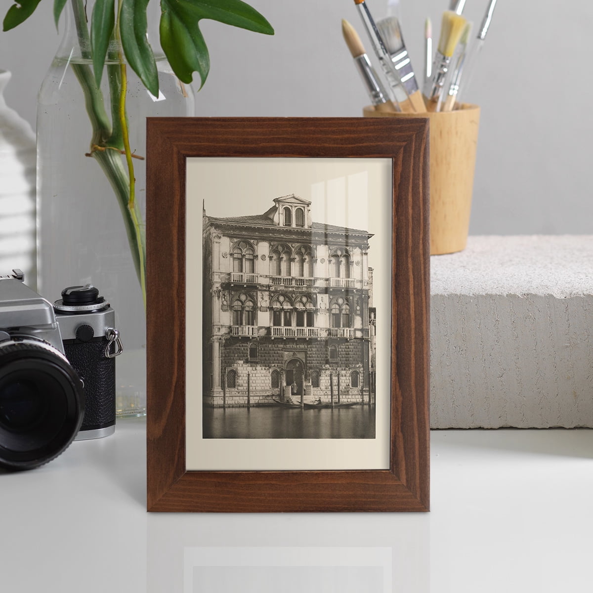 Vintage Views of Venice II - Framed Print w/glass - Chestnut