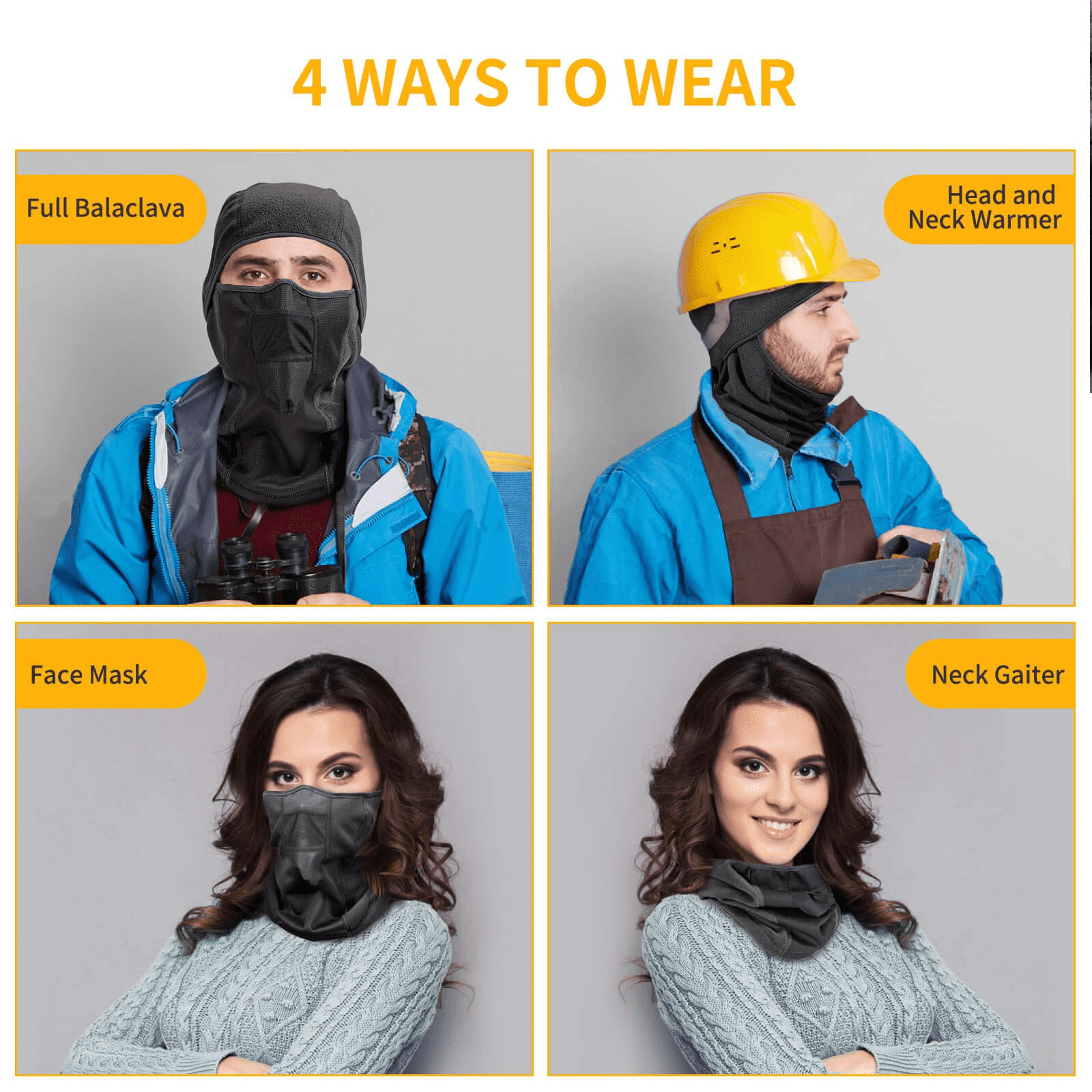 3 Pieces Balaclava Ski Mask for Men and Women Hunting Cold Weather Outdoors Black