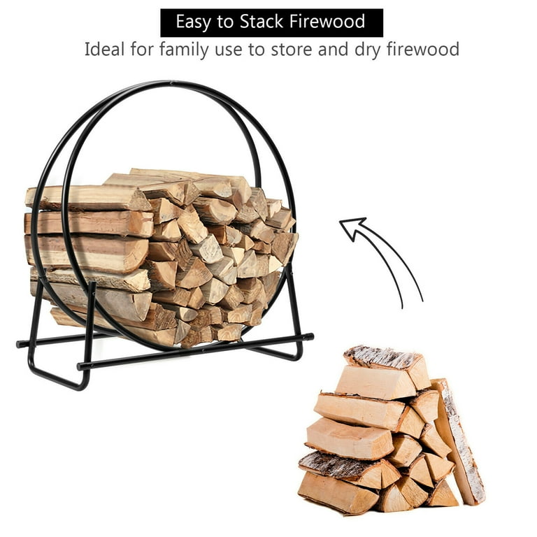 Gymax 30'' Tubular Steel Log Hoop Firewood Storage Rack Holder Round Display Gymax 30'' Tubular Steel Log Hoop Firewood Storage Rack Holder Round Display