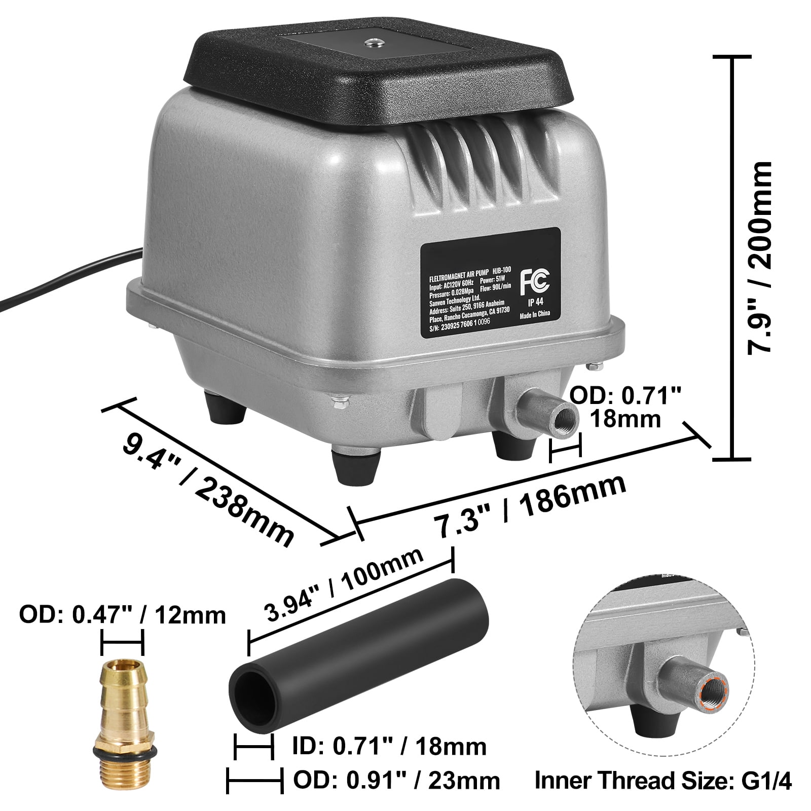 SKYSHALO Linear Air Pump, 90L/Min for Efficient Aeration, Ideal for Small Ponds, Water Features, Waste Processing, Septic Systems, Aquariums, and Aquaculture
