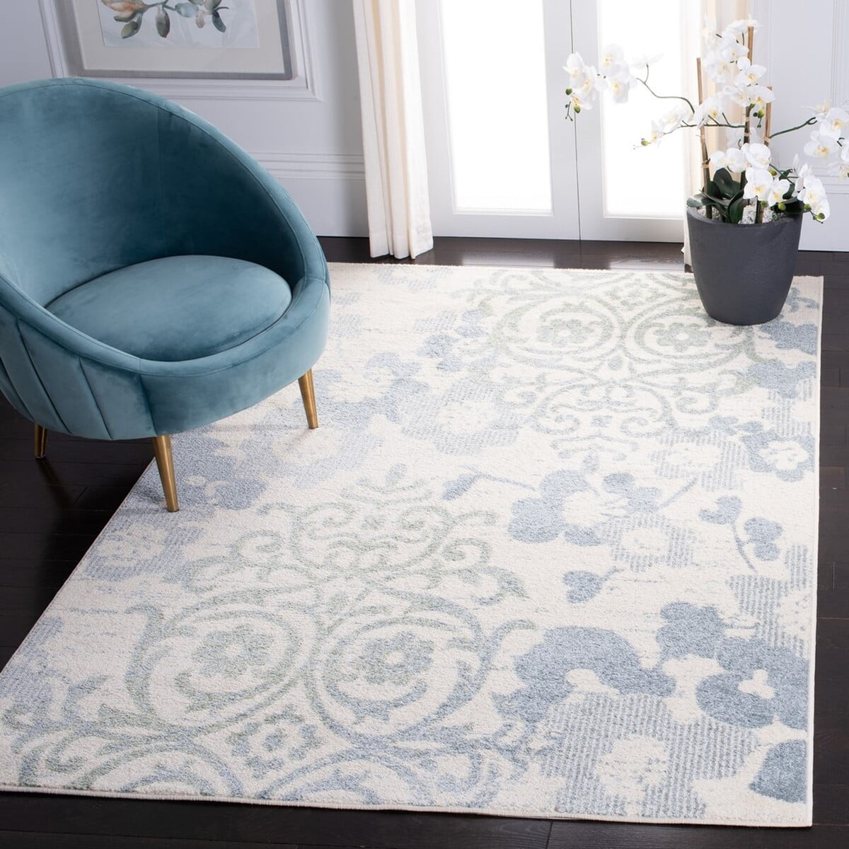 SAFAVIEH Adirondack Hortense Floral Area Rug, Ivory/Blue, 9' x 12'