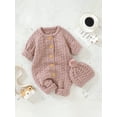 thumbnail image 6 of Bagilaanoe Newborn Baby Girl Boys Knit Jumpsuit Button Long Sleeve Bodysuit + Hat 3M 6M 12M 18M 24M Infant Fall Winter One Piece Romper, 6 of 9