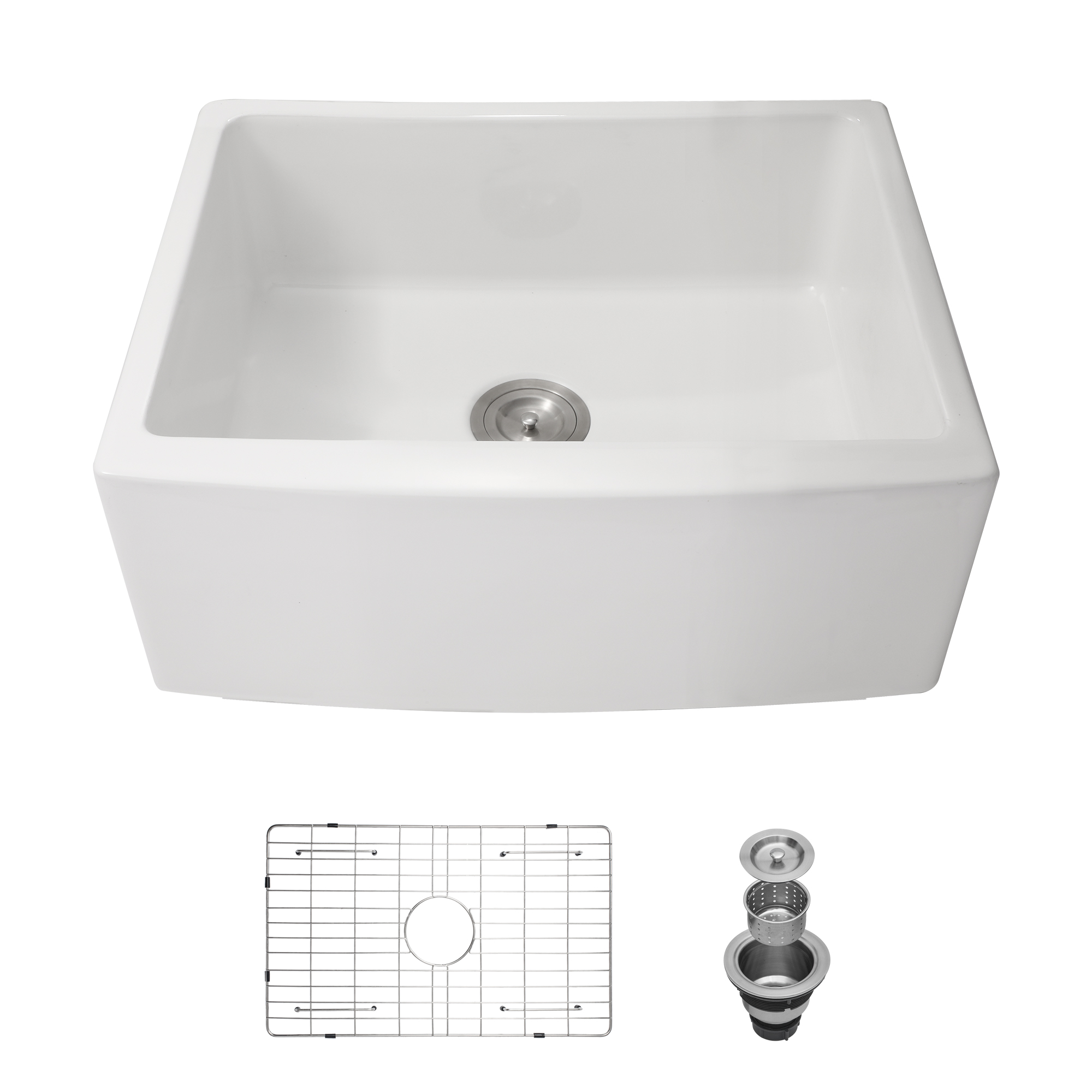 Small Farmhouse Sink -24 inch Kitchen Sink White Apron-Front Fireclay Porcelain Ceramic Single Bowl Small Reversible Farm Sink Laundry Room Sink